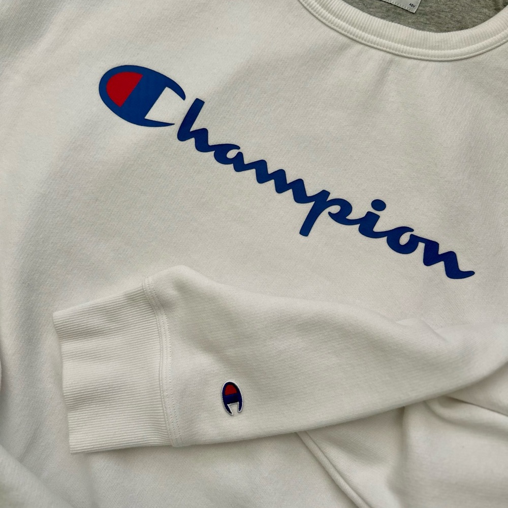 Champion Powerblend script heat transfer logo crewneck sweatshirt Men's Size 2XL